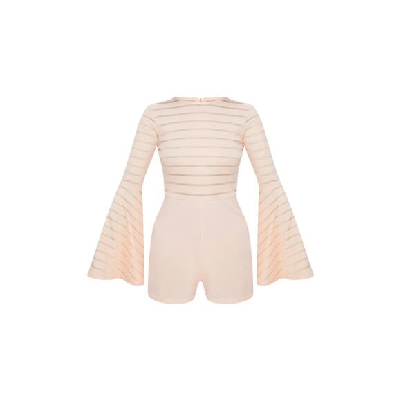 Pretty Little Things Shantall Nude Romper Playsuit Long Bell Sleeves NWT Size 4 - Picture 8 of 11